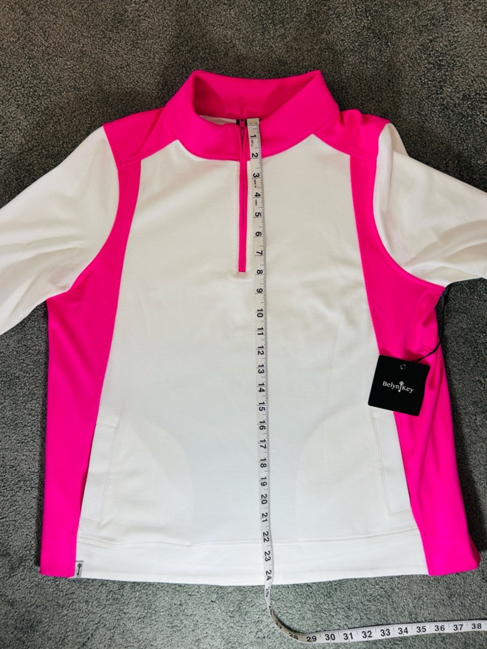 Belyn Key White & Hot Pink 1/4 Quarter-Zip Performance Pullover, NWT, size XL - Picture 6 of 11